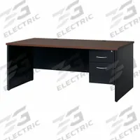 HIRSH Desk Pedestal: Melamine Laminate with Particleboard Core, Walnut, 1 Pedestals, 2 Drawers (MPN 20535). Key specifications — Desktop Material: Melamine Laminate with Particleboard Core; Includes Modesty Panel: Yes; Desktop Color: Walnut; Brand: HIRSH; Frame Color: Black; Frame Material: Steel; Product Type: Single Pedestal Desk.