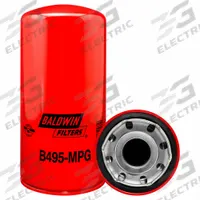 BALDWIN FILTERS Oil Filter: B495-MPG, 1 5/8"-12 Thread Size, 9 15/16 in Overall Ht, Oil, Detroit. Key specifications — Baldwin Interchange: B495-MPG; Brand: BALDWIN FILTERS; Compatible Vehicle Make: Detroit; Includes: Integral Gasket; Media Material: Cellulose.