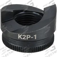 GREENLEE Knockout Punch: 10 ga Sheet Metal Capacity (Steel), 1 1/2 in Nominal Size, Round (MPN K2P-1-1/2-B). Key specifications — attr63418: K2P-1-1/2-B; attr63421: GREENLEE; attr63425: No; attr63427: Battery-Hydraulic; attr63430: Brass.
