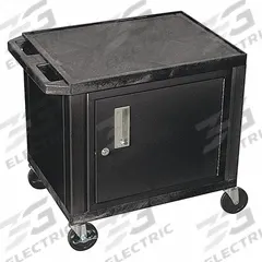 APPROVED VENDOR Audio-Visual Cart: 24 in L x 18 in W, 24 in L x 18 in W 24 1/2 in H, Plastic, Black (MPN WT26C2E). Key specifications — Handle Type: Flat; Brand: APPROVED VENDOR; Color: Black; Configuration: (1) Cabinet.