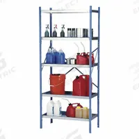 DENIOS Open Metal Shelving: Starter Unit, Heavy-Duty, 24 in x 36 in, 84 in Overall Ht, 4 Shelves (MPN K32-1415). Key specifications — Frame Material: Steel; Shelving Material: Stainless Steel; Assembled: Unassembled; Color: Silver; Shelving Configuration: Starter Unit; Brand: DENIOS.