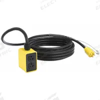 KH INDUSTRIES Pendant Drop Outlet Box: 50 ft Lg, 12/3, 5-20P Plug, 4 Outlets, 20 A Current, 125V AC (MPN PP4DD-520-B12K-520). Key specifications — Brand: KH INDUSTRIES; Power Indicator: No; Temperature Rating: -40° to 194°F; NEMA Plug Configuration: 5-20P.