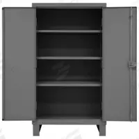 DURHAM MFG Storage Cabinet: 36 in x 24 in x 66 in, Swing Handle & Padlock Hasp, 12 ga Panel Thick (MPN HDC-243666-3S95). Key specifications — attr62698: Gray; attr62736: Welded; attr87895: Legs; attr62693: Assembled; attr62737: Stationary; attr62694: Adjustable; attr62695: Powder Coated; attr62696: Steel.