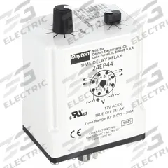 DAYTON Single Function Time Delay Relay: Socket Mounted, 12V DC, 8 A, 8 Pins/Terminals, Off Delay (MPN 24EP44). Key specifications — Brand: DAYTON.