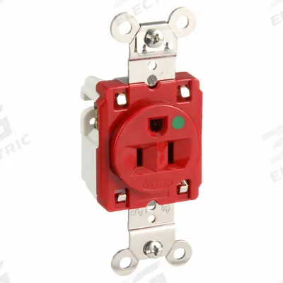 HUBBELL Receptacle: Hospital Grade Fed. Spec., Single, 5-15R, Red, 125V AC, 15 A - General Purpose Receptacles
