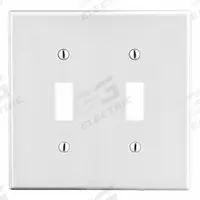 HUBBELL Wall Plate: Toggle, 2 Gang, White, Std Size (MPN P2W). Key specifications — Brand: HUBBELL; Material: Polycarbonate.