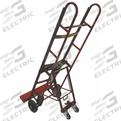 DAYTON Appliance Hand Truck: 1,200 lb, Vertical Dual-Loop, Red, 8 in Wheel Dia., Tread on Core (MPN 4XKJ3). Key specifications — Color: Red; Strap Tightening Type: Ratchet; Brand: DAYTON.