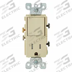 Combination Switch/Outlet: Rocker Switch, 5-15R, Ivory, 120V AC, 15 A (MPN 5625-I). Key specifications — Brand: LEVITON.