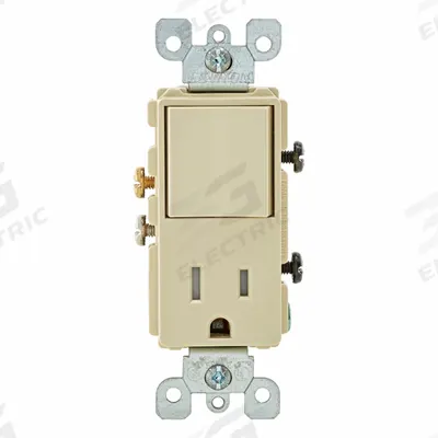 LEVITON Combination Switch/Outlet: Rocker Switch, 5-15R, Ivory, 120V AC - Straight-Blade Outlets & Rocker Switches