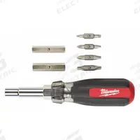 MILWAUKEE Multi-Bit Screwdriver: ECX/Phillips/Slotted/Square Tip, 12 Tips, 7 1/2 in Overall Lg (MPN 48-22-2880). Key specifications — attr1205339: Slotted: 3/16 in + 1/4 in; attr1205303: MILWAUKEE.