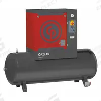 CHICAGO PNEUMATIC Rotary Screw Air Compressor: Horizontal, 10 hp, 31.2 cfm, 132 gal Tank (MPN QRS 10 HP). Key specifications — attr48606: Three; attr48593: 208 to 230V AC; attr48578: CHICAGO PNEUMATIC; attr110305: Not Included.