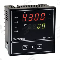 TEMPCO Temperature Controller: TEC-4300, 1/4 DIN Size, Universal, PID, 90 to 264V AC, Digital, 0.125 (MPN TEC55011). Key specifications — Brand: TEMPCO; Alarms: (2) Relays-2A; Control Mode: PID; Current: 0.125; Display Type: Digital; Input Voltage: 90 to 264V AC; Output: (2) 2 A Relay; Product Type: Temperature Controller.