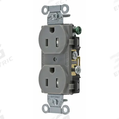 BRYANT Receptacle: Duplex, 5-15, Gray, 125V AC, 15 A, 2 Pole / 3 Wire (MPN CBRS15GRYTR) - General Purpose Receptacles