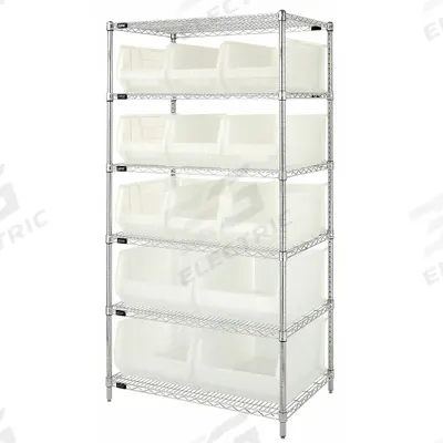 QUANTUM STORAGE SYSTEMS Bin Shelving: 36 in x 24 in x 74 in, 1 Sided, 13 Bins, Open - Wire Stationary Bin Shelving with Open-Front Bins