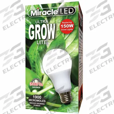 MIRACLE LED Grow Bulb: LED, A19, 120V, Full/Broad - Plant Growth Bulbs