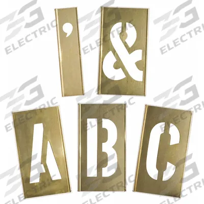 APPROVED VENDOR Stencil Set: A to Z, 8 in Character Ht, 5 in Character Wd, Brass - Brass Interlocking Stencil Sets
