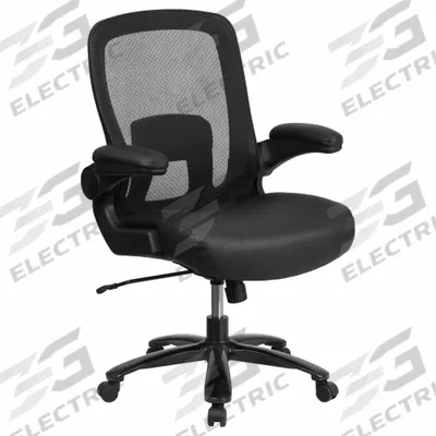 FLASH FURNITURE Office Chair: Hercules, Flip Up, Black, Faux Leather & Mesh Material - Fixed-Arm Office Chairs