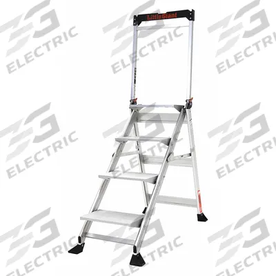 LITTLE GIANT Step Stool: 4 Steps, 4 ft Overall Ht, 375 lb Load Cap, Aluminum - Folding Step Stools