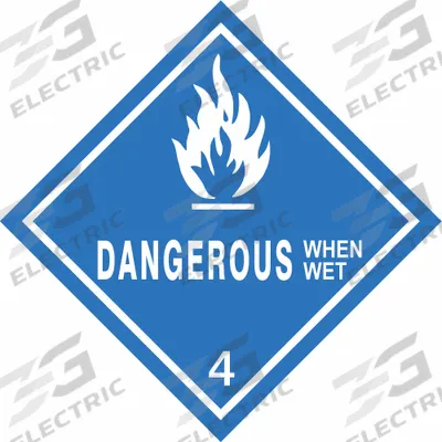 APPROVED VENDOR Container Label: Dangerous When Wet, 4 in x 4 in, 4 in Label Ht, Vinyl - Class 4: Flammable Solids