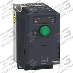 SCHNEIDER Variable Frequency Drive: In Phase Three, Out Phase Three, 1/4 hp, IP21, No Bypass, Black (MPN ATV320U02M3C). Key specifications — Style: Compact; Color: Black/Blue/Gray; Output Phase: Three.