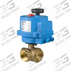 BONOMI Electrically Actuated Three-Way Ball Valve: 2 1/2 in, Brass, 24V AC/DC, FNPT x FNPT x FNPT (MPN 8E066LF-002-2-1/2). Key specifications — Included Mounting: ISO 5211 Actuator Mounting Pad; Brand: BONOMI; Actuator Features: Manual Override.