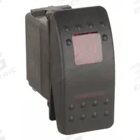 CARLING TECHNOLOGIES Lighted Rocker Switch: 3 Positions, SPDT, On/Off/On, Red (MPN V6D1D66B-ASC00-000). Key specifications — AC Contact Rating: 15 A @ 125 V; DC Contact Rating: 20 A @ 12 V; Horsepower: 1/2 hp @ 125 to 250 V; NEMA Enclosure Rating: No Enclosure; Operator Illumination: Illuminated; Switch Color: Red; Terminal Connection Type: Quick-Connect Tab Terminals; Includes Lamp Module: No Lamp Module Included.