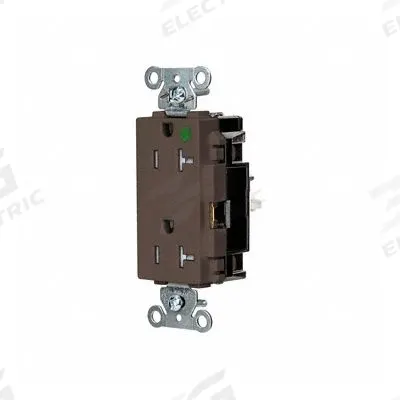 HUBBELL Receptacle: Hospital Grade, Decorator Duplex, 5-20R, Brown, 125V AC, 20 A - General Purpose Receptacles