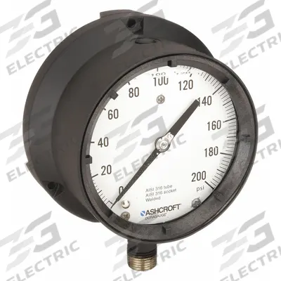 ASHCROFT Process Pressure Gauge: 0 psi to 200 psi, White, 4 1/2 in Dial, 1/2 in NPT Male - Vibration-Resistant All-Stainless Steel Wetted Parts & Casing