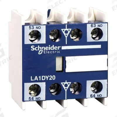 SCHNEIDER Auxiliary Contact Block: 2NO, 0.1 A Max Current (AC), Front Mount - Schneider Electric Auxiliary Contacts