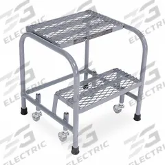COTTERMAN Step Stool: 1.7 ft Overall Ht, 450 lb Load Cap, 2 Steps, Stainless Steel, Wt-Actuated (MPN 1002N1818A1E10B3SSP1). Key specifications — attr1051722: Rolling Step Stool; attr1055542: Not Stackable; attr1051712: Replacement Foot Pads; attr1051697: COTTERMAN; attr1051699: (4) Swivel; attr1051702: Gray; attr1051707: Rubber; attr1051708: Slip-Resistant.