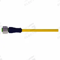 Cordset: M12 Female Straight X Bare Wire, 4 Pins, Yellow, TPE, 3 m Cable Lg, 4 A Max Current (A) (MPN 7700-12221-U040300). Key specifications — Cable Jacket Color: Yellow; End 1 Gender: Female; End 1 Mounting Orientation: Straight; End 2 Connection Type: Bare Wire; IP Rating: IP66K; Brand: MURRELEKTRONIK; Wire Size: 19 AWG/22 AWG; Cable Jacket Material: TPE.