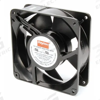 Dayton Axial Fan: 115 cfm Airflow @ 0.000 in SP, 4 11/16 in Ht, 1 1/2 in Dp, Terminals - Standard Square Axial Fans