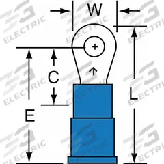 3M Ring Terminal: Blue, Vinyl Insulation, #4 Stud Size, 16 AWG to 14 AWG Wire Sizes, 600 V (MPN MV14-4R/SK). Key specifications — attr1308027: 3M; attr1356513: MV14.