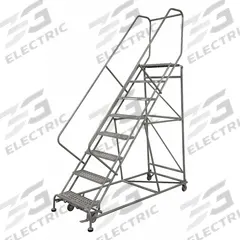 COTTERMAN Rolling Ladder: 6.7 ft Platform Ht, Unassembled, Steel, Foot-Activated Step Lock (MPN 2608R2632A6E12B4AC1P6). Key specifications — Folding: Not Foldable; Color: Gray; Brand: COTTERMAN; Handrail Configuration: Double Handrails.