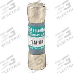 LITTELFUSE Fuse: FLM Series, Midget, Time-Delay, 10 A, 250 V AC, 13/32 in x 1 1/2 in, Non-Indicating (MPN FLM010). Key specifications — Series: FLM; Brand: LITTELFUSE.