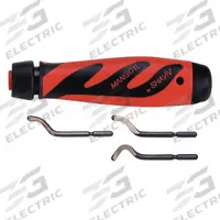 SHAVIV Deburring Tool Set: E100/E200/E300 Blade, Mango IIE Handle (MPN 155-90068). Key specifications — Brand: SHAVIV; Blade Trade Number: E200; Features: Ergonomic Handle; Color (merch): Orange.