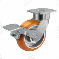 ALBION Plate Caster: Swivel, Face Brake, Polyurethane, 6 in Wheel Dia., 2 in Wheel Wd, Slot, Ball (MPN 28AN06228SFBK). Key specifications — attr1100118: ALBION; attr1172982: Swivel with Brake.