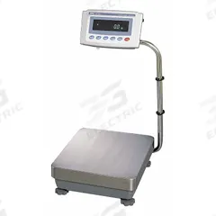 A&D WEIGHING Industrial Bench Scale: 13 5/8 in x 15 1/4 in, IP65, Column-Mounted, GP-Series (MPN GP-102K). Key specifications — Connection Ports: RS-232C; Readability: 1 g/10 g; Brand: A&D WEIGHING; Weighing Surface Material: Stainless Steel.