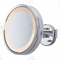 SEE ALL Makeup Mirror: Round, Glass, 10 in Overall Ht, 11 in Overall Wd, 4 in Overall Dp, Wall, 5X (MPN HLCSA1095). Key specifications — Brand: SEE ALL INDUSTRIES; Frame Material: Metal; Frame Finish: Chrome; Frame Color: Silver; Lighting Location: Front; Mirror Edge Style: Polished Edge; Lighted: Yes.