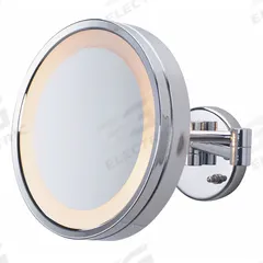 SEE ALL Makeup Mirror: Round, Glass, 10 in Overall Ht, 11 in Overall Wd, 4 in Overall Dp, Wall, 5X (MPN HLCSA1095). Key specifications — Brand: SEE ALL INDUSTRIES; Frame Material: Metal; Frame Finish: Chrome; Frame Color: Silver; Lighting Location: Front; Mirror Edge Style: Polished Edge; Lighted: Yes.
