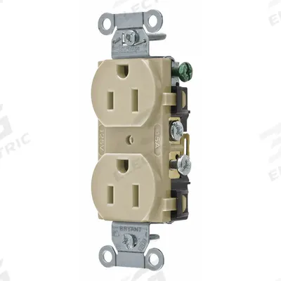 BRYANT Receptacle: Duplex, 5-15, Ivory, 125V AC, 15 A, 2 Pole / 3 Wire (MPN CBRS15ITR) - General Purpose Receptacles