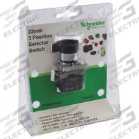SCHNEIDER Selector Switch: 22 mm Panel Mounting Size, 3 Positions, Extended Lever, 2NO, Metallic (MPN XB4AS2). Key specifications — AC Contact Rating: 6 A @ 120 V; Action: Maintained/Maintained; Cam: No Cam Included; DC Contact Rating: 0.1 A @ 600 V; Hazardous Location Specification: Not Rated; Operator Head Material: Plastic; Operator Head Type: Long-Handled Knob; Operator Illumination: Non-Illuminated.