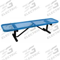 GRAINGER Outdoor Bench: 72 in Overall Lg, 16 3/8 in Overall Ht, Blue, Black, Diamond Mesh Surface (MPN 4HUU6). Key specifications — Manufacturer Part Number: 4HUU6; Brand: GRAINGER; Frame Color: Black; Product Type: Outdoor Bench; Seat Color: Blue.