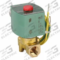 REDHAT Solenoid Valve: 2-Way, Normally Closed, 3/8 in Pipe Size, 24V DC, High Flow, Brass Body (MPN 8263H200LF 24/DC). Key specifications — Pipe Size: 3/8 in; Voltage: 24V DC; Brand: REDHAT.