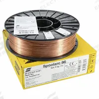 ESAB MIG Welding Wire: Mild Steel, ER70S-6 H4, 0.035 in, 44 lb, Fiber Spool, Spoolarc 86 (MPN 1382F05). Key specifications — Brand: ESAB; Spool Type: Fiber Spool; Tensile Strength (As Welded) (Merch): 86 ksi; Yield Strength (As Welded) (Merch): 72 ksi.