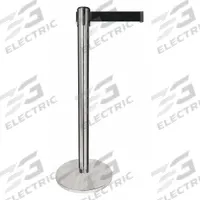 QUEUEWAY Barrier Post with Belt: Black, No Pattern, No Legend, 10 ft Belt Lg, Silver, 10 ft x 2 in (MPN QPLUS-1P-B9). Key specifications — Base Material: Metal Alloy; Belt Color: Black; Brand: QUEUEWAY; Post Material: Metal Alloy; Post Color: Silver; Message: No Legend.
