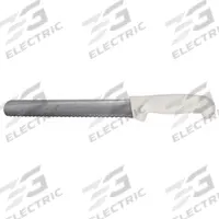 CRESTWARE Slicer Knife: Serrated, 10 in Overall Lg, Steel Blade, Polypropylene Handle, White Handle (MPN KN51). Key specifications — Brand: CRESTWARE; Blade Material: Steel; Blade Type: Serrated; Handle Color: White; Handle Material: Polypropylene; Knife Type: Slicer; NSF Certified: Yes.