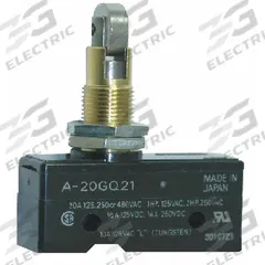 OMRON Snap Action Switch: Plunger Actuator, 1NO/1NC, Solder (MPN A-20GQ21). Key specifications — AC Contact Rating: 20 A @ 480 V; Electrical Connection: Solder; Series: A; Brand: OMRON.