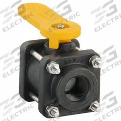 BANJO Manual Two-Way Ball Valve: 3/4 in, Polypropylene, Straight, FNPT x FNPT, Three-Piece, Lever (MPN V075). Key specifications — Brand: BANJO; Handle: Lever.