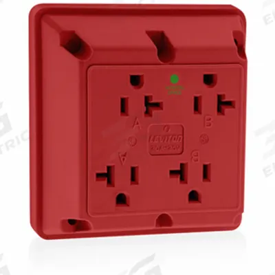 LEVITON Receptacle: Quad, 5-20, Red, 125V AC, 20 A, 2 Pole / 3 Wire (MPN 21254-HR) - General Purpose Receptacles